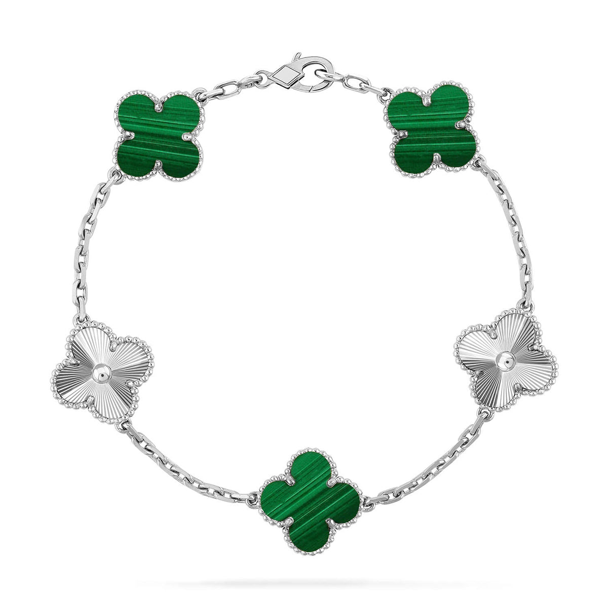 [LunaMar]LUCKY CLOVER 5-MOTIF BRACELET - MALACHITE COLLECTION