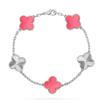 [LunaMar]LUCKY CLOVER 5-MOTIF BRACELET - PINK MOTHER-OF-PEARL COLLECTION