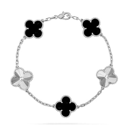 [LunaMar]LUCKY CLOVER 5-MOTIF BRACELET - BLACK OXNY COLLECTION