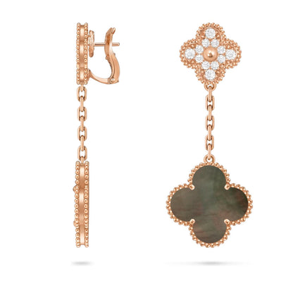 [LunaMar]CLOVER DUAL-MOTIF STATEMENT STUD EARRINGS - DOUBLE-CHARM COLLECTION