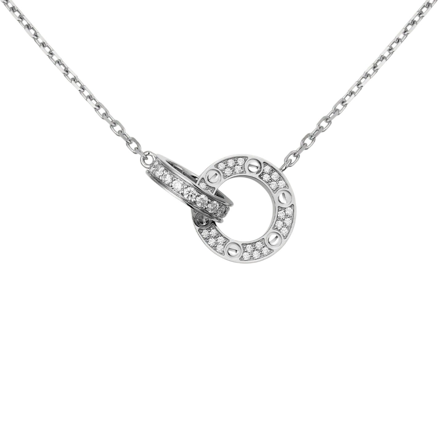 [LunaMar]LOVE DOUBLE-RING PENDANT FULL-PAVÉ NECKLACE