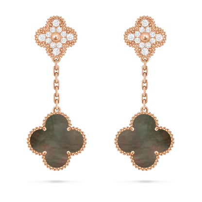 [LunaMar]CLOVER DUAL-MOTIF STATEMENT STUD EARRINGS - DOUBLE-CHARM COLLECTION