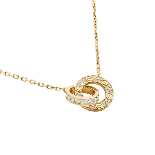 [LunaMar]LOVE DOUBLE-RING PENDANT FULL-PAVÉ NECKLACE