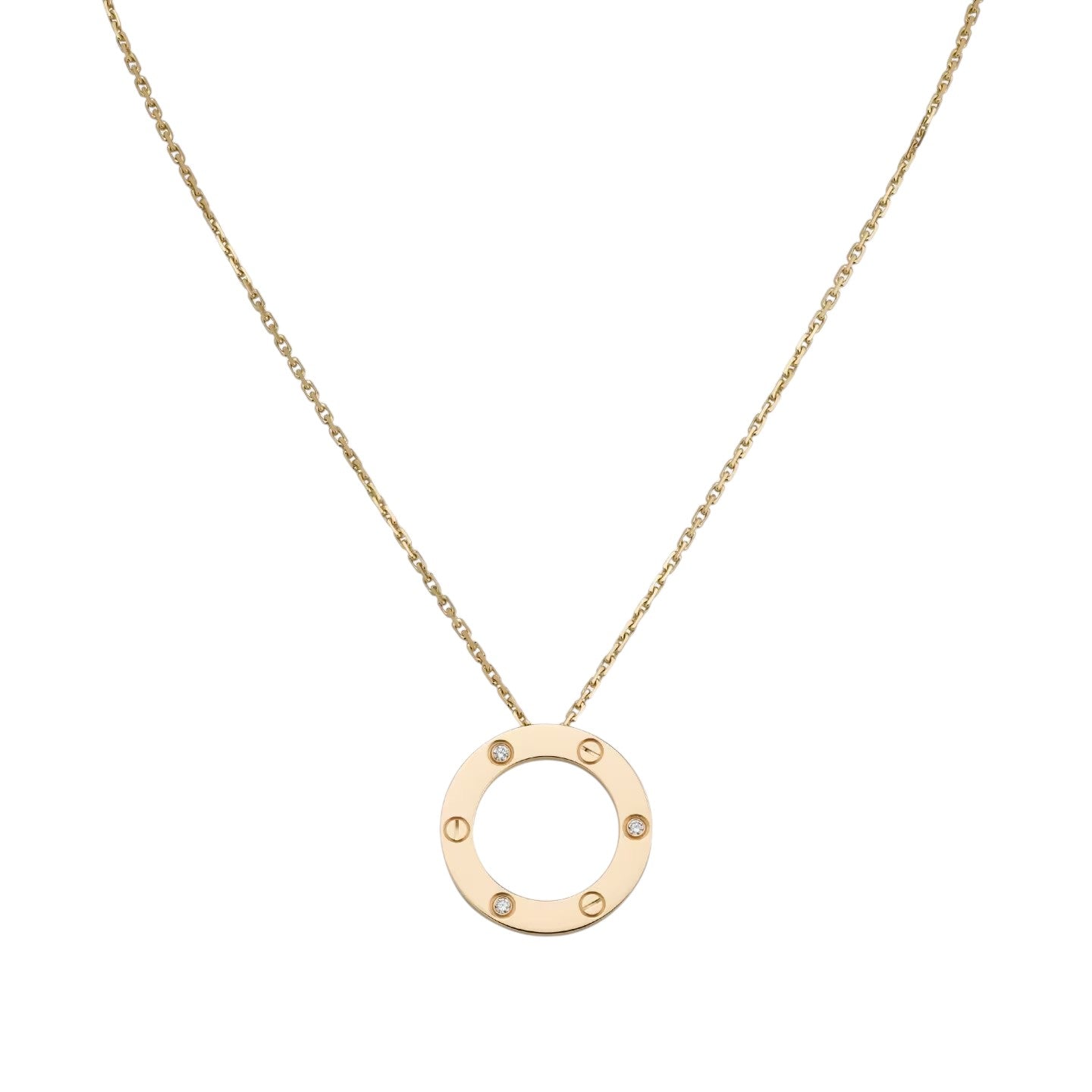 [LunaMar]LOVE LARGE CIRCULAR PENDANT 3-DIAMOND NECKLACE