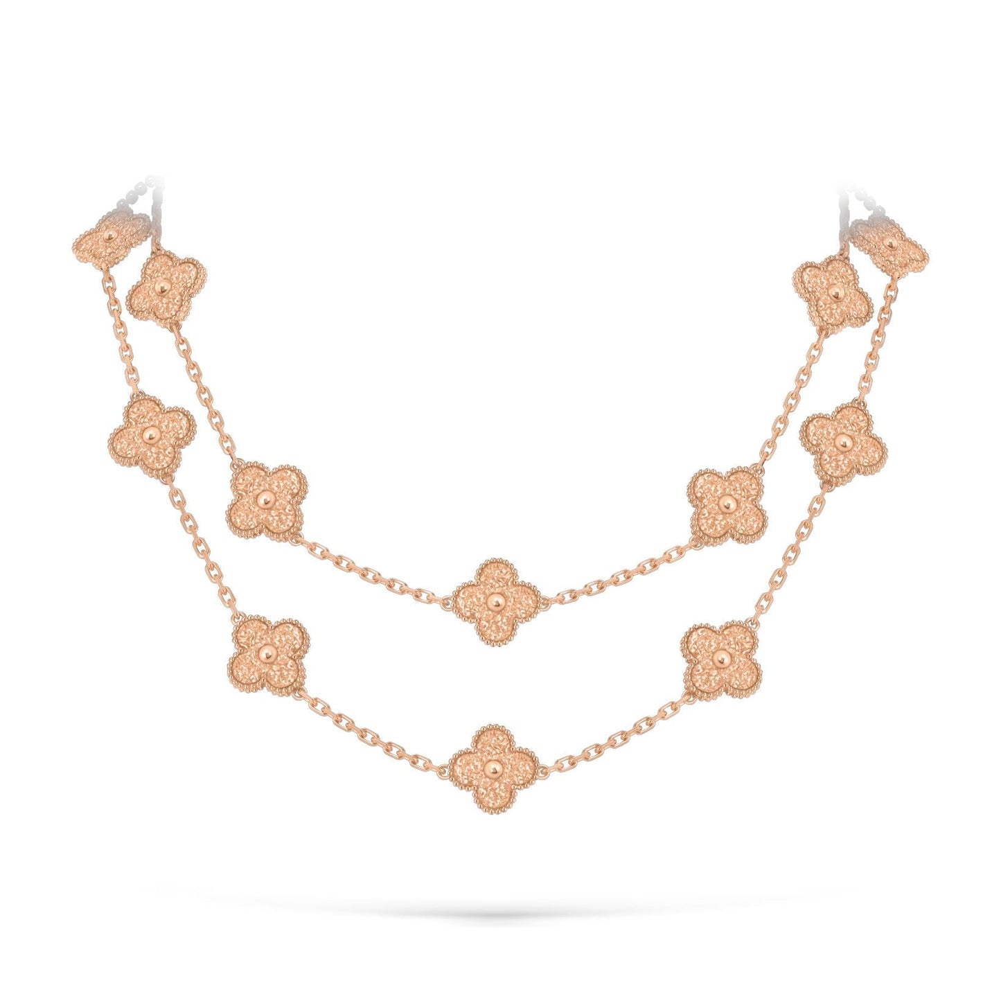 [LunaMar]CLASSIC 20-MOTIF LUCKY CLOVER LONG NECKLACE ROSE GOLD COLLECTION