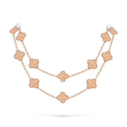[LunaMar]CLASSIC 20-MOTIF LUCKY CLOVER LONG NECKLACE ROSE GOLD COLLECTION