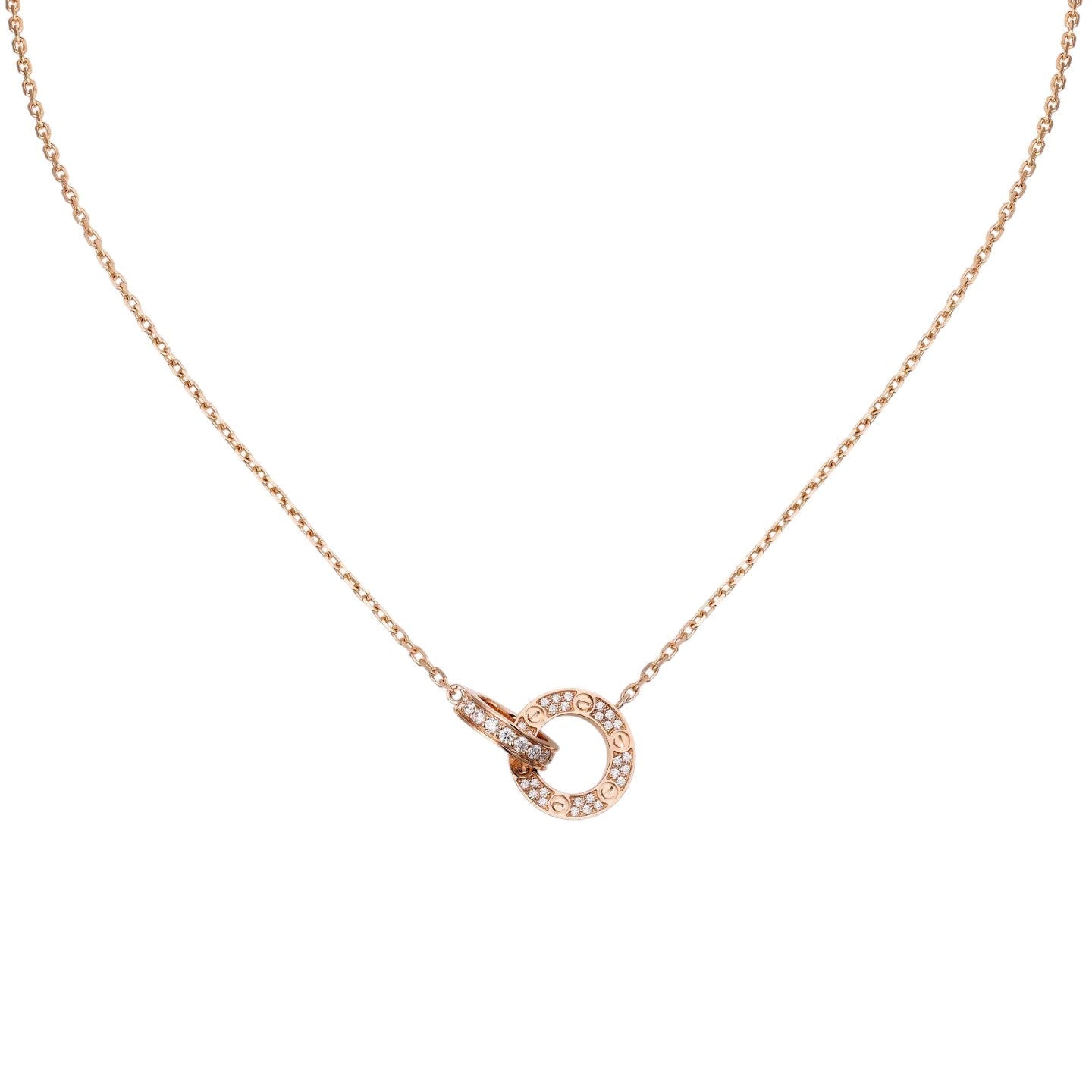 [LunaMar]LOVE DOUBLE-RING PENDANT FULL-PAVÉ NECKLACE