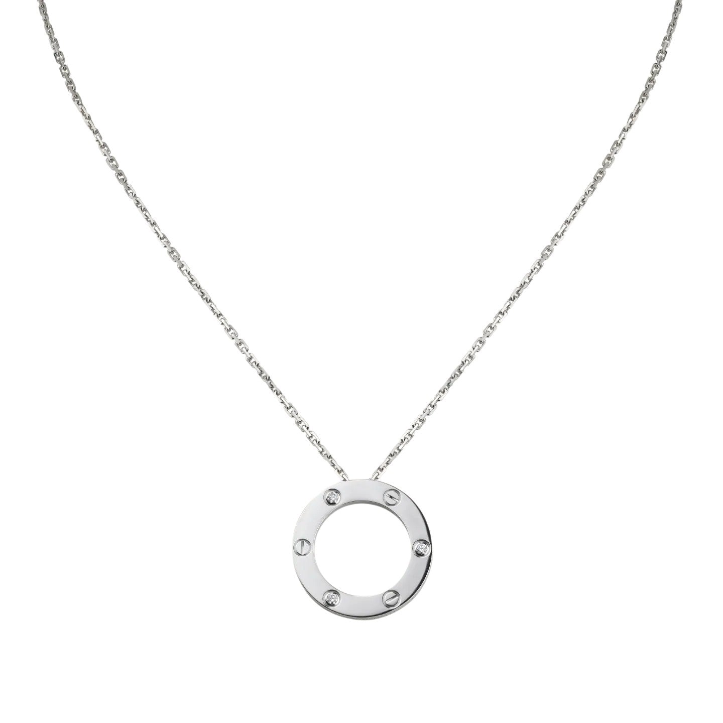 [LunaMar]LOVE LARGE CIRCULAR PENDANT 3-DIAMOND NECKLACE