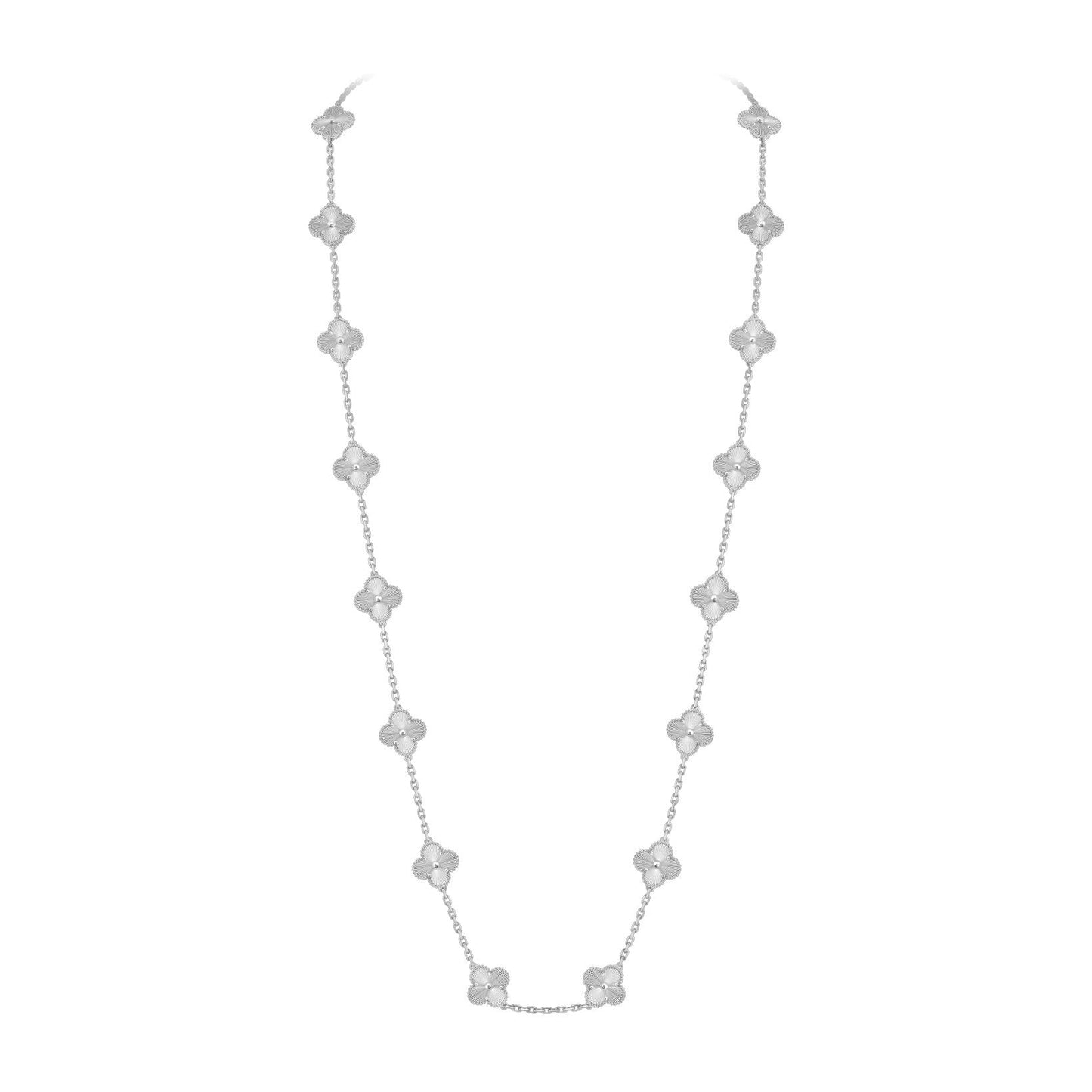 [LunaMar]CLASSIC 20-MOTIF LUCKY CLOVER LONG NECKLACE WHITE GOLD COLLECTION