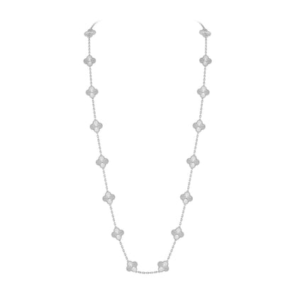 [LunaMar]CLASSIC 20-MOTIF LUCKY CLOVER LONG NECKLACE WHITE GOLD COLLECTION