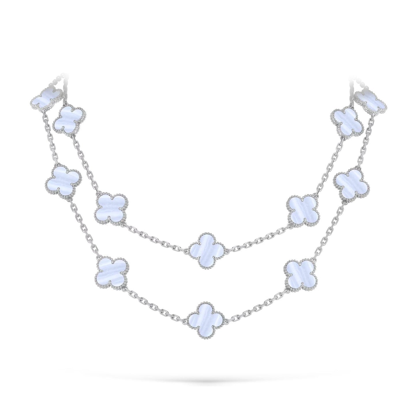 [LunaMar]CLASSIC 20-MOTIF LUCKY CLOVER LONG NECKLACE WHITE GOLD COLLECTION