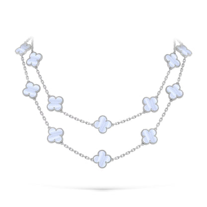 [LunaMar]CLASSIC 20-MOTIF LUCKY CLOVER LONG NECKLACE WHITE GOLD COLLECTION