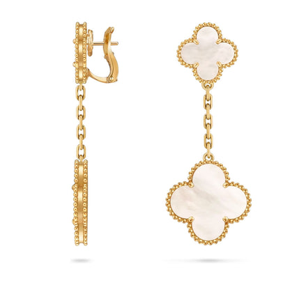 [LunaMar]CLOVER DUAL-MOTIF STATEMENT STUD EARRINGS - DOUBLE-CHARM COLLECTION