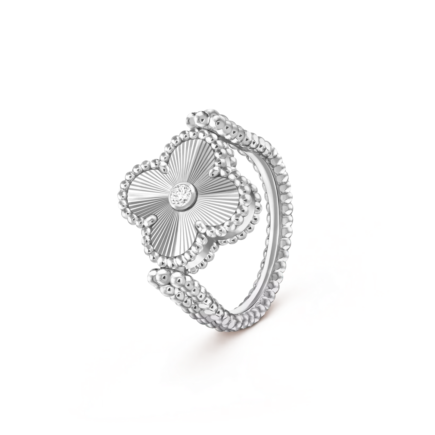 [LunaMar]LUCKY CLOVER WHITE GOLD REVERSIBLE RING
