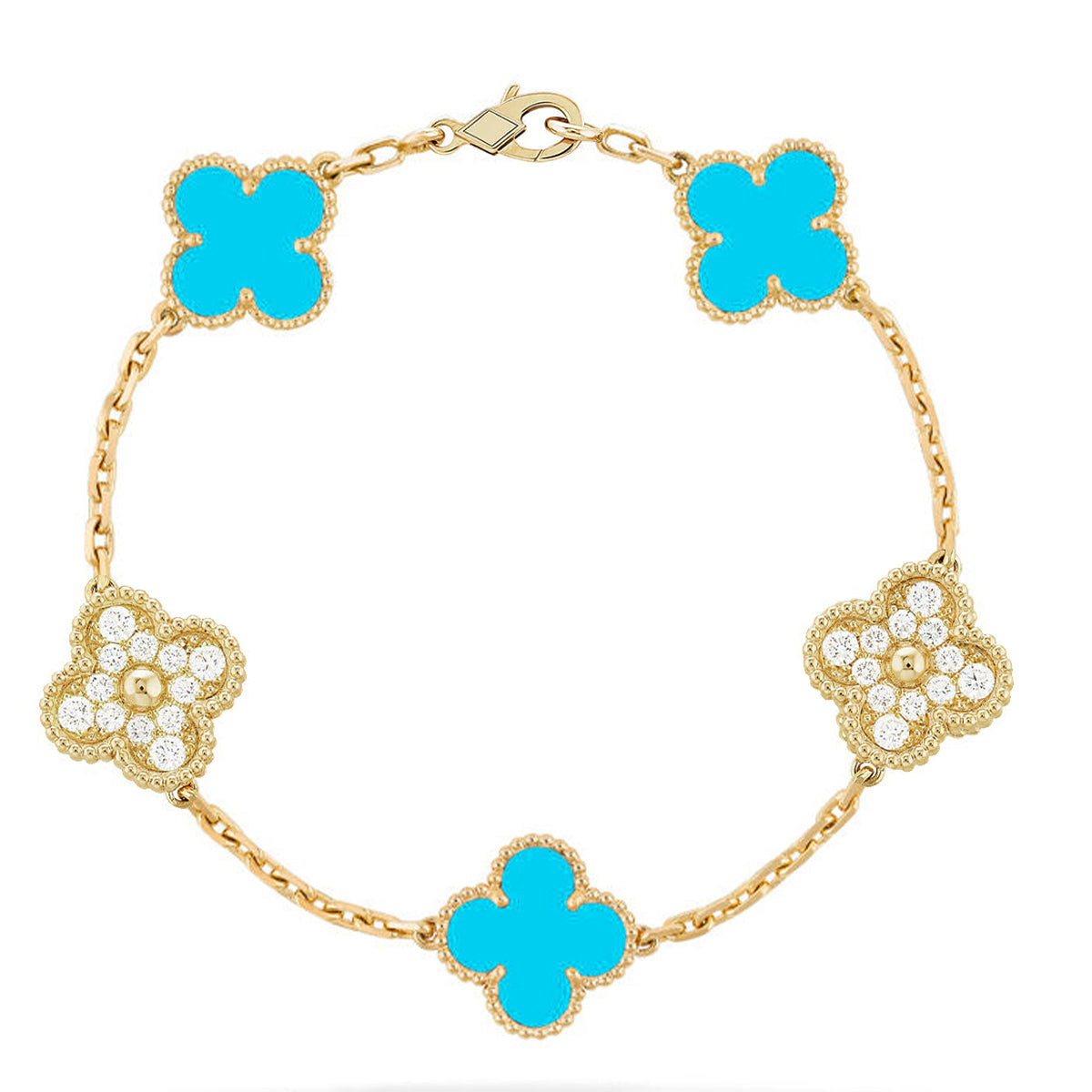 [LunaMar]LUCKY CLOVER 5-MOTIF BRACELET - TURQUOISE COLLECTION