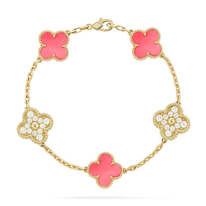 [LunaMar]LUCKY CLOVER 5-MOTIF BRACELET - PINK MOTHER-OF-PEARL COLLECTION