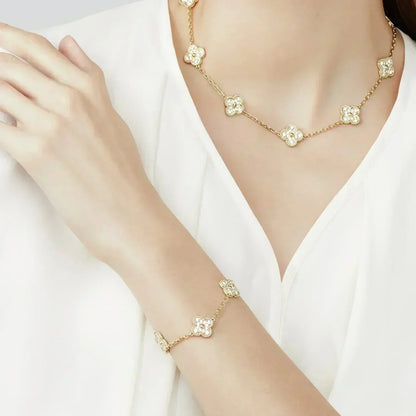 [LunaMar]LUCKY CLOVER 5-MOTIF BRACELET - FULL-DIAMOND