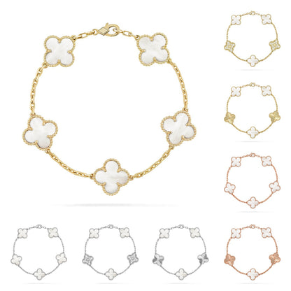 [LunaMar]LUCKY CLOVER 5-MOTIF BRACELET - WHITE MOTHER-OF-PEARL COLLECTION