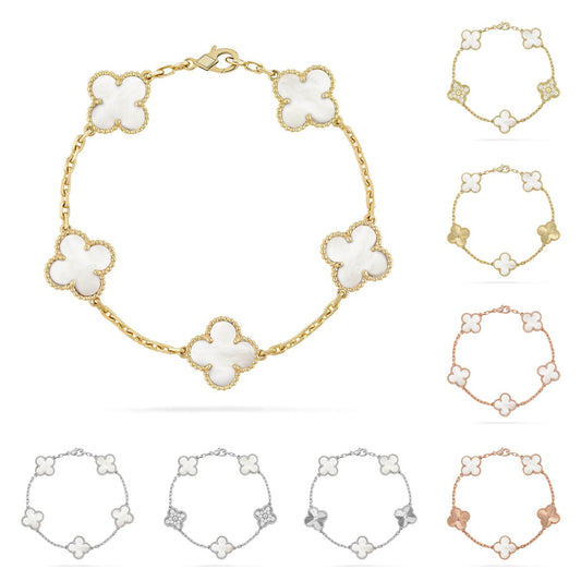 [LunaMar]LUCKY CLOVER 5-MOTIF BRACELET - WHITE MOTHER-OF-PEARL COLLECTION
