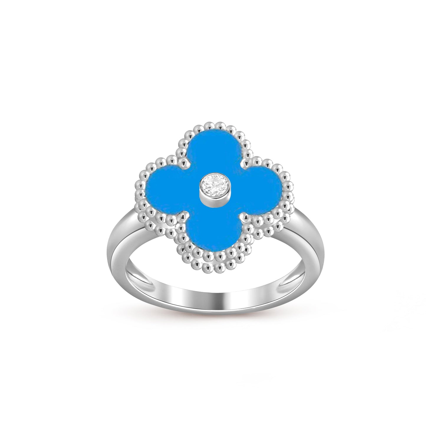 [LunaMar]LUCKY CLOVER DIAMOND-ACCENT WHITE GOLD RING COLLECTION