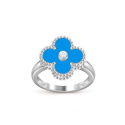 [LunaMar]LUCKY CLOVER DIAMOND-ACCENT WHITE GOLD RING COLLECTION