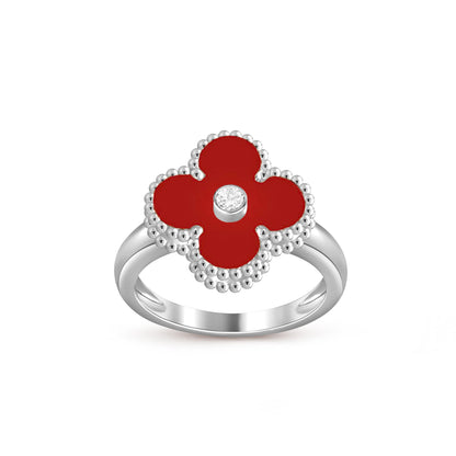 [LunaMar]LUCKY CLOVER DIAMOND-ACCENT WHITE GOLD RING COLLECTION