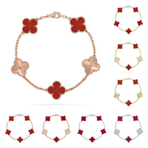 [LunaMar]LUCKY CLOVER 5-MOTIF BRACELET - RED CARNELIAN COLLECTION