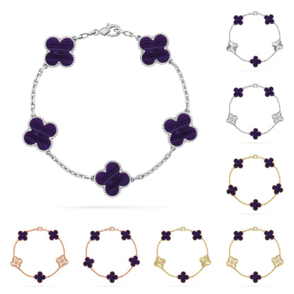 [LunaMar]LUCKY CLOVER 5-MOTIF BRACELET - CHAROITE COLLECTION