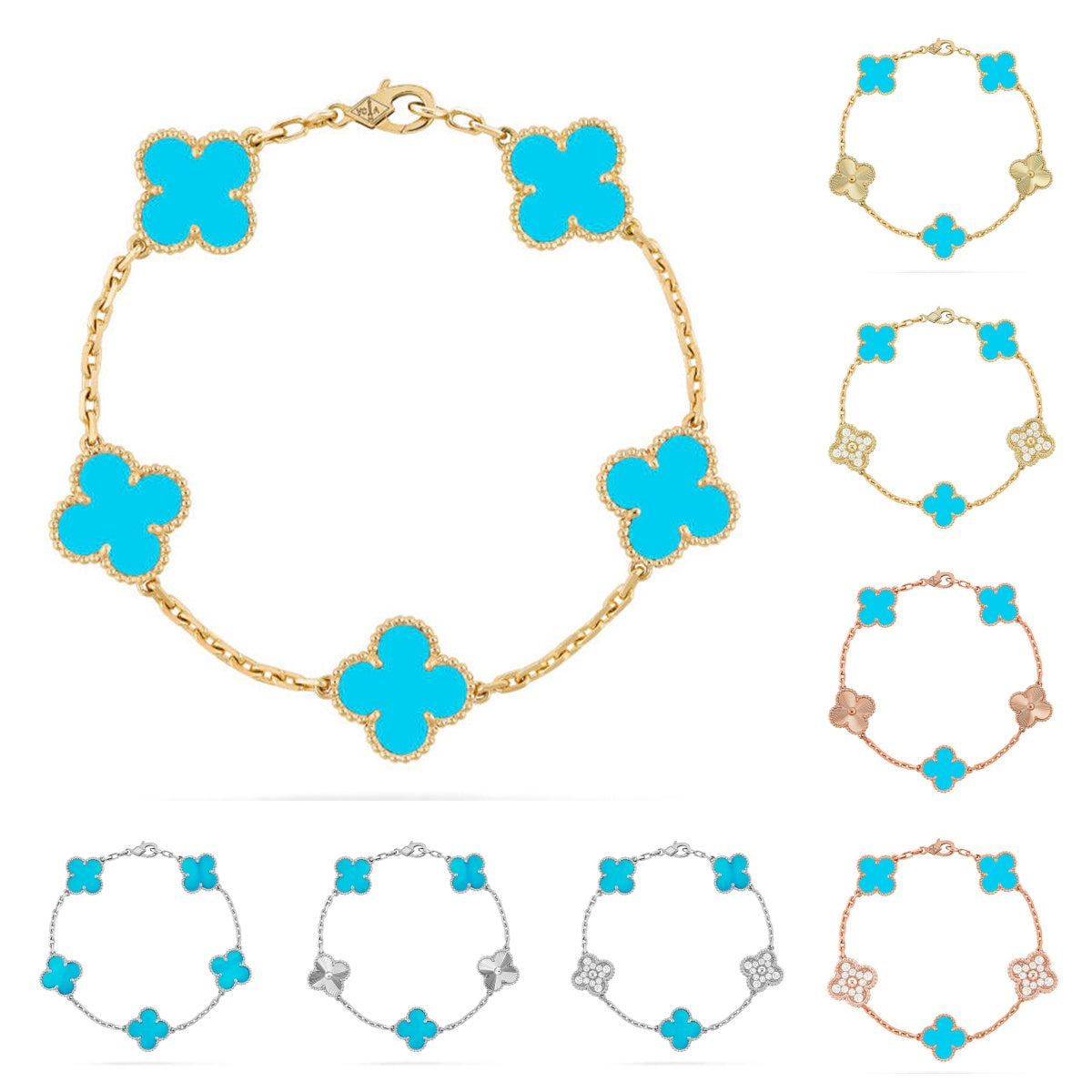 [LunaMar]LUCKY CLOVER 5-MOTIF BRACELET - TURQUOISE COLLECTION