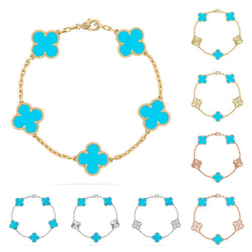 [LunaMar]LUCKY CLOVER 5-MOTIF BRACELET - TURQUOISE COLLECTION