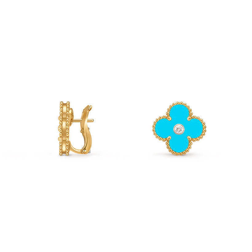 [LunaMar]15MM CLOVER FLOWER STUD EARRINGS DIAMOND-GOLD COLLECTION