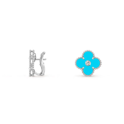 [LunaMar]15MM CLOVER FLOWER STUD EARRINGS DIAMOND-WHITE GOLD COLLECTION