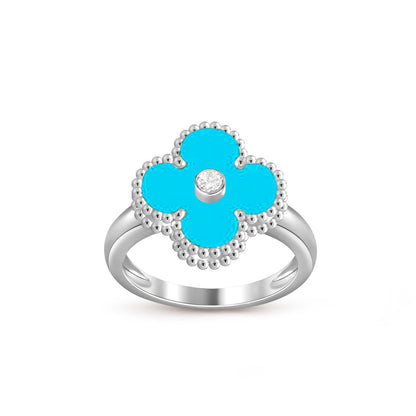 [LunaMar]LUCKY CLOVER DIAMOND-ACCENT WHITE GOLD RING COLLECTION