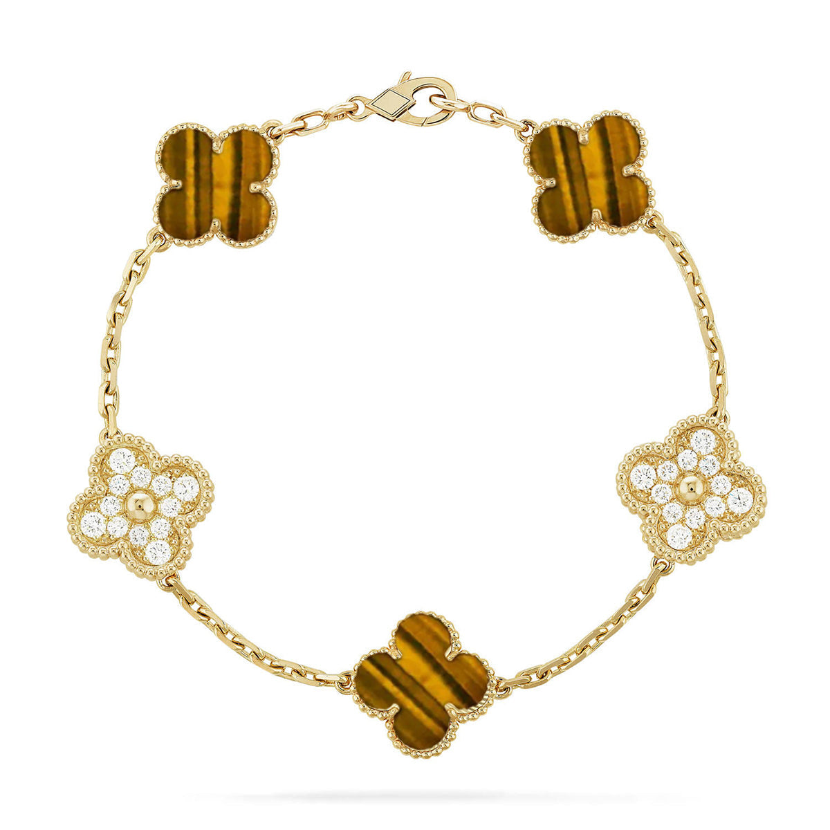 [LunaMar]LUCKY CLOVER 5-MOTIF BRACELET -  TIGER’S EYE COLLECTION