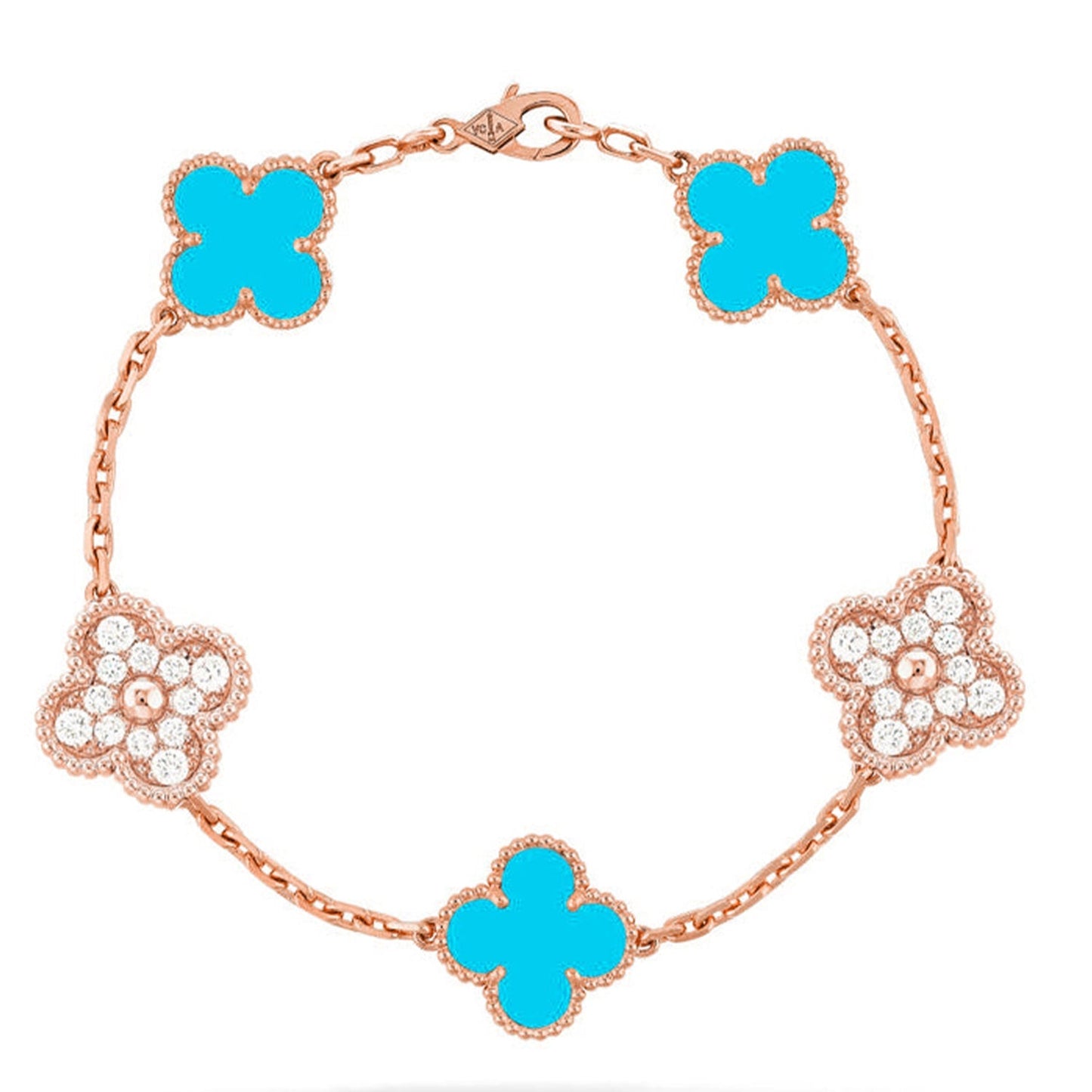 [LunaMar]LUCKY CLOVER 5-MOTIF BRACELET - TURQUOISE COLLECTION