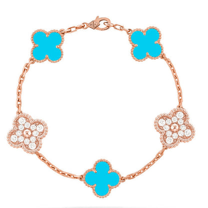 [LunaMar]LUCKY CLOVER 5-MOTIF BRACELET - TURQUOISE COLLECTION