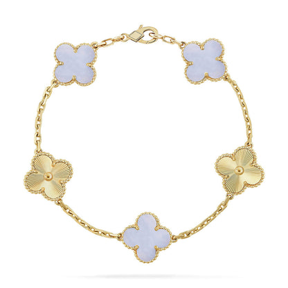 [LunaMar]LUCKY CLOVER 5-MOTIF BRACELET - PURPLE CHALCEDONY COLLECTION