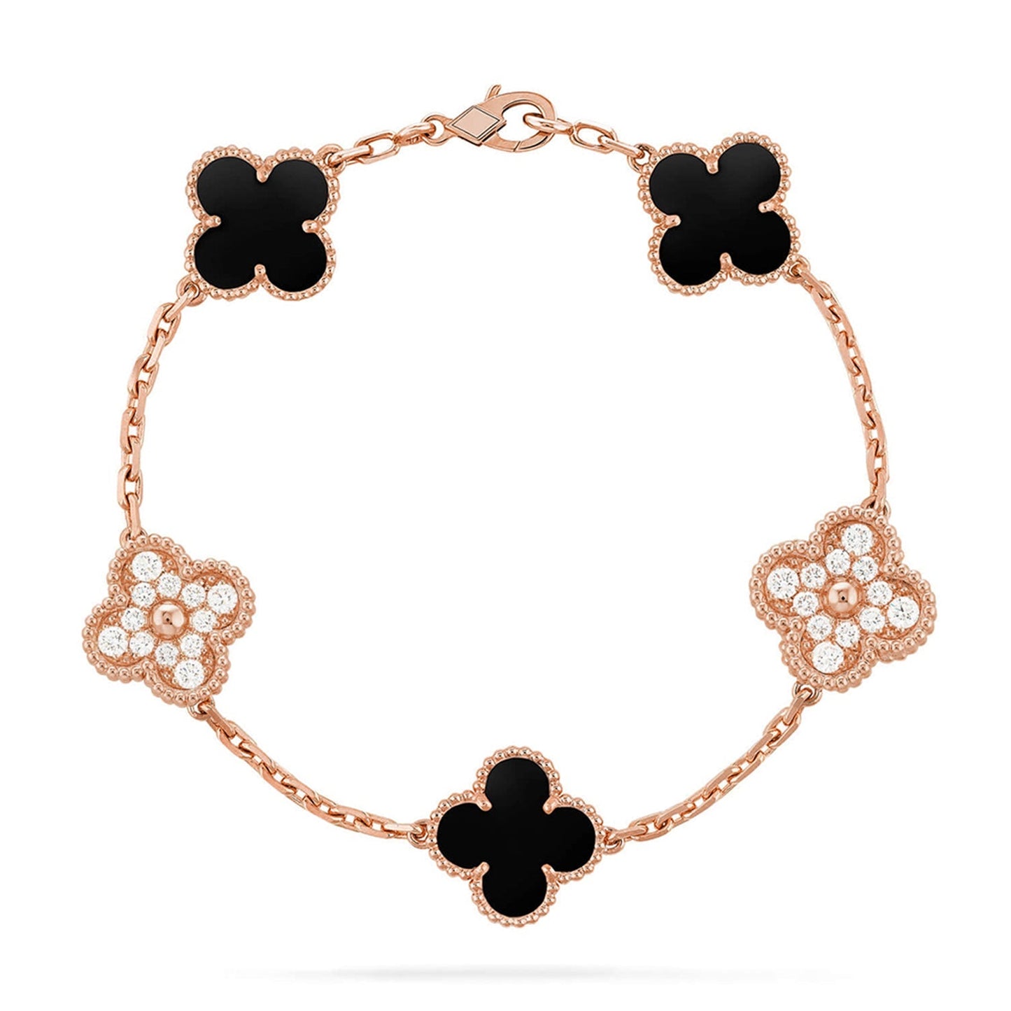 [LunaMar]LUCKY CLOVER 5-MOTIF BRACELET - BLACK OXNY COLLECTION