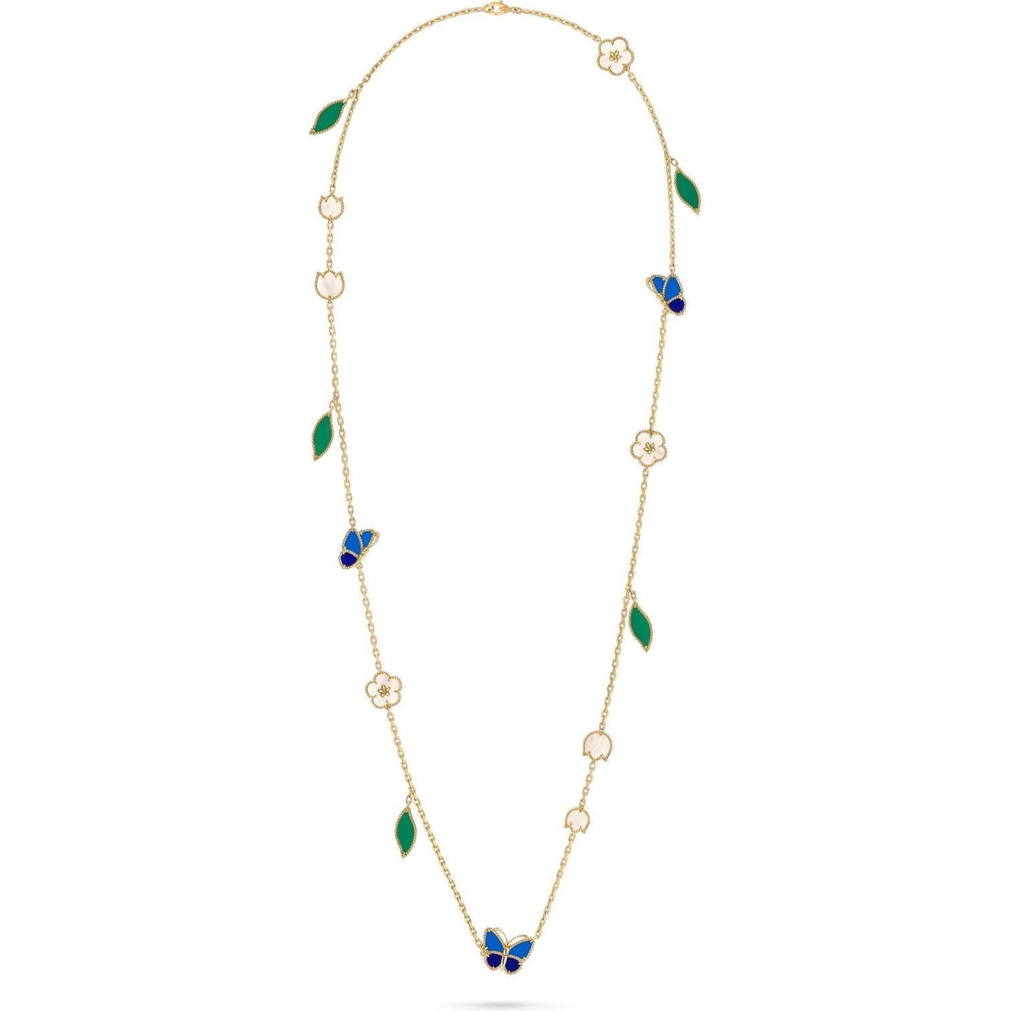 [LunaMar]LUCKY SPRING BUTTERFLY & FLOWER STATEMENT NECKLACE - 15-MOTIF FLORAL DESIGN