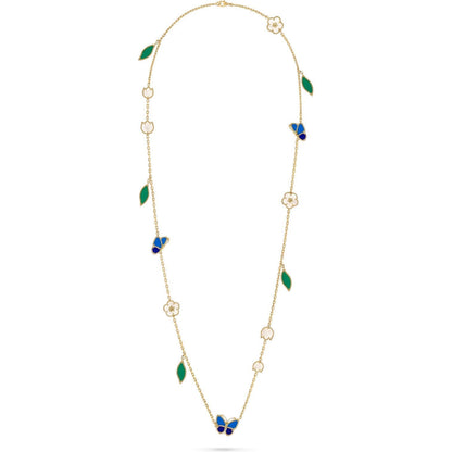 [LunaMar]LUCKY SPRING BUTTERFLY & FLOWER STATEMENT NECKLACE - 15-MOTIF FLORAL DESIGN
