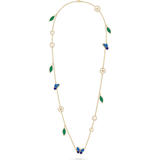 [LunaMar]LUCKY SPRING BUTTERFLY & FLOWER STATEMENT NECKLACE - 15-MOTIF FLORAL DESIGN