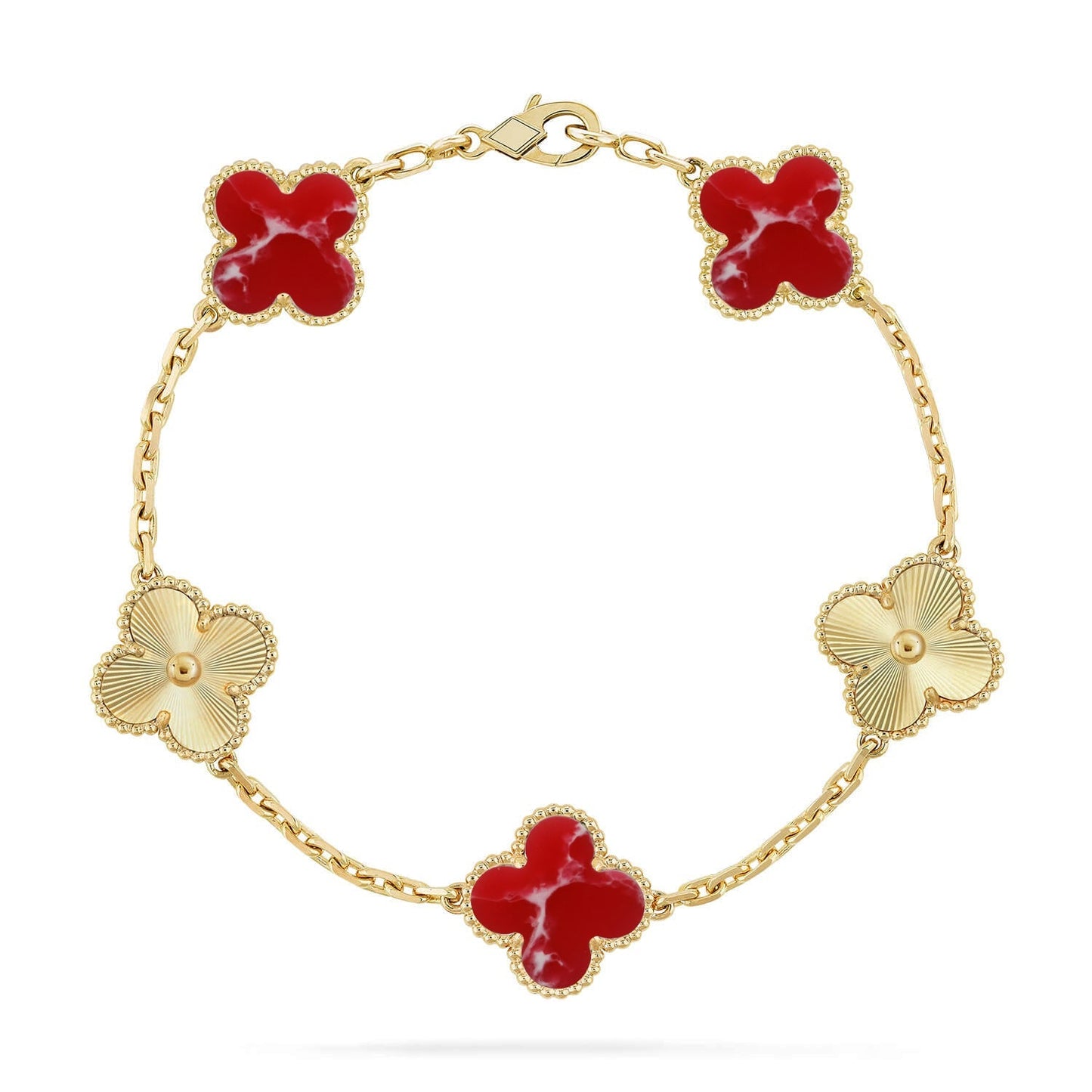 [LunaMar]LUCKY CLOVER 5-MOTIF BRACELET - RED LARIMAR COLLECTION
