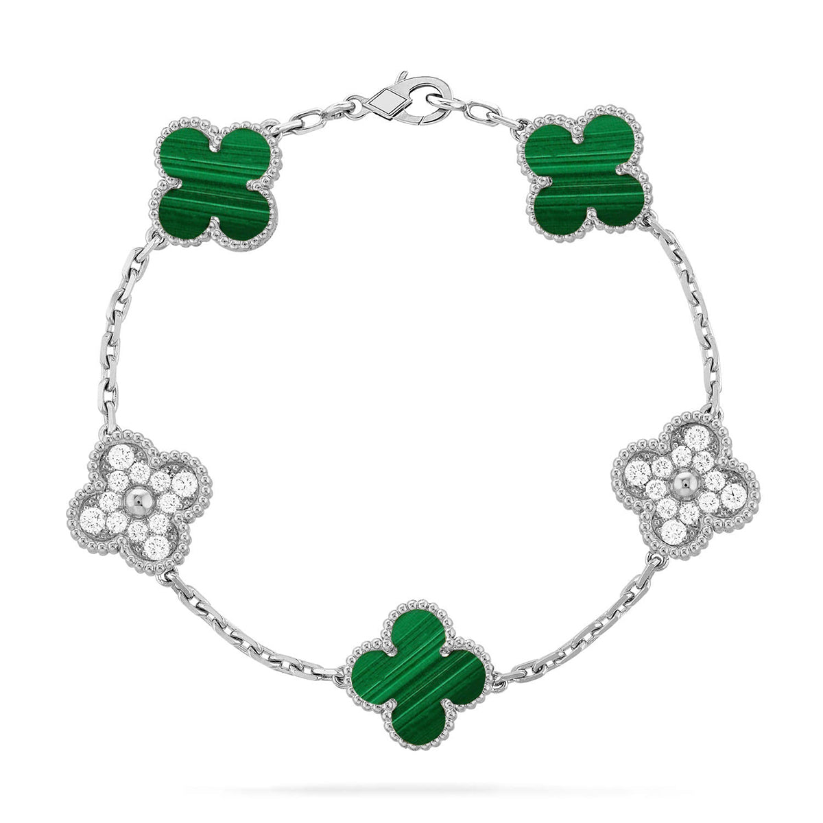 [LunaMar]LUCKY CLOVER 5-MOTIF BRACELET - MALACHITE COLLECTION