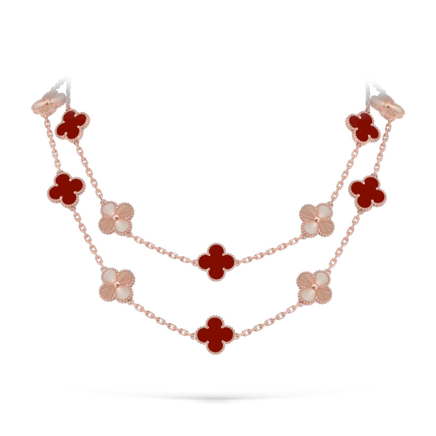 [LunaMar]CLASSIC 20-MOTIF LUCKY CLOVER LONG NECKLACE ROSE GOLD COLLECTION