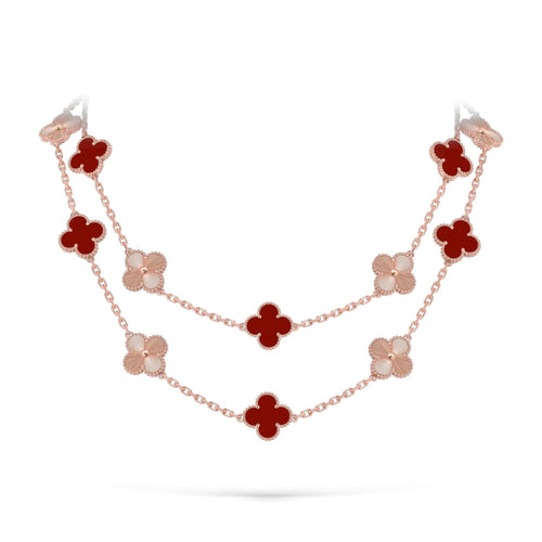 [LunaMar]CLASSIC 20-MOTIF LUCKY CLOVER LONG NECKLACE ROSE GOLD COLLECTION