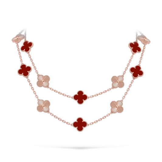 [LunaMar]CLASSIC 20-MOTIF LUCKY CLOVER LONG NECKLACE ROSE GOLD COLLECTION
