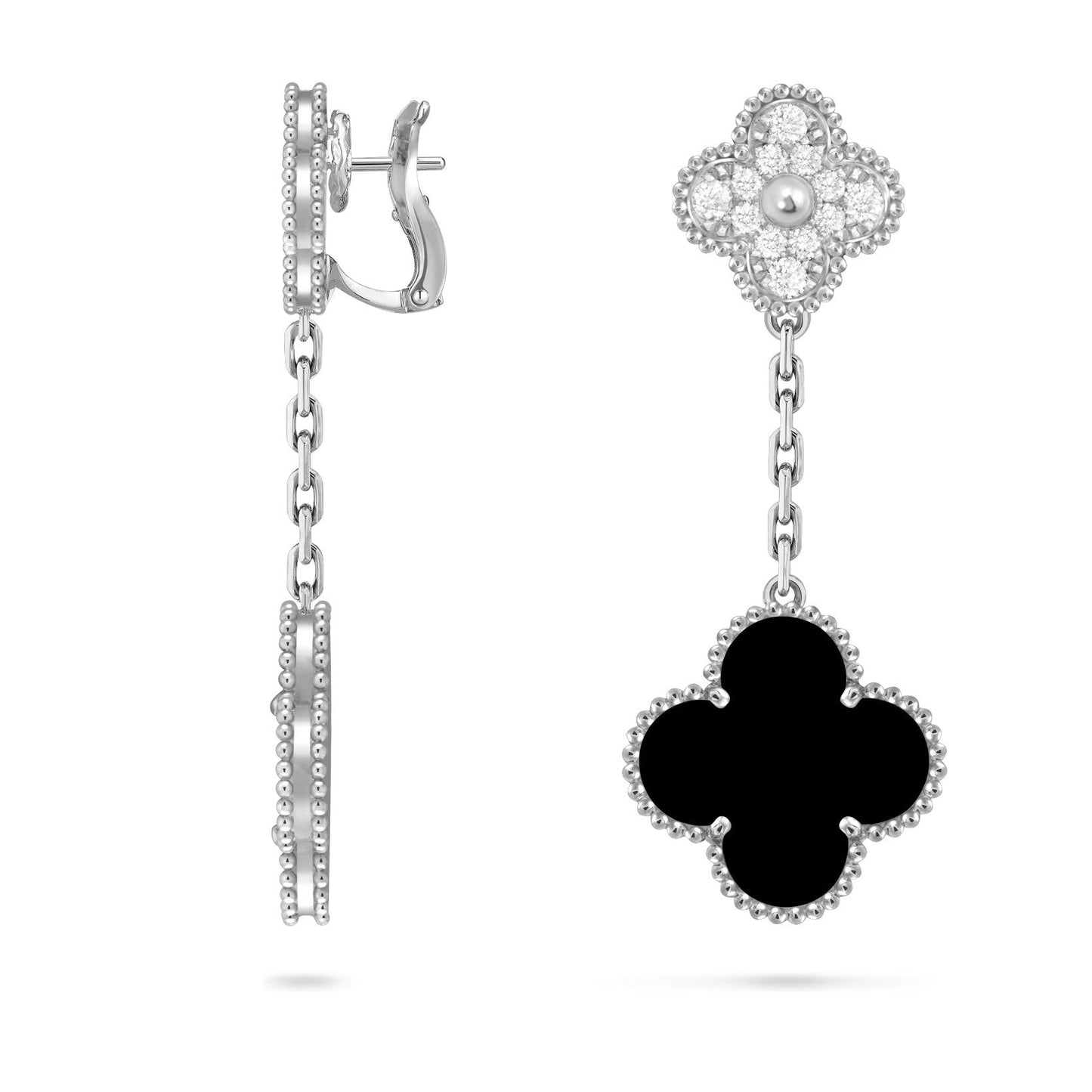 [LunaMar]CLOVER DUAL-MOTIF STATEMENT STUD EARRINGS - DOUBLE-CHARM COLLECTION