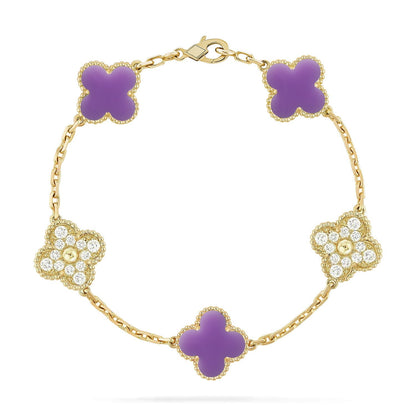 [LunaMar]LUCKY CLOVER 5-MOTIF BRACELET - LAVENDER COLLECTION