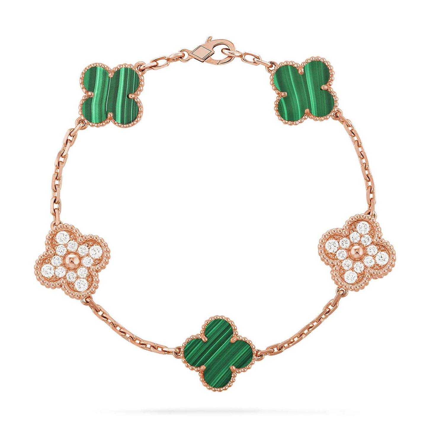 [LunaMar]LUCKY CLOVER 5-MOTIF BRACELET - MALACHITE COLLECTION