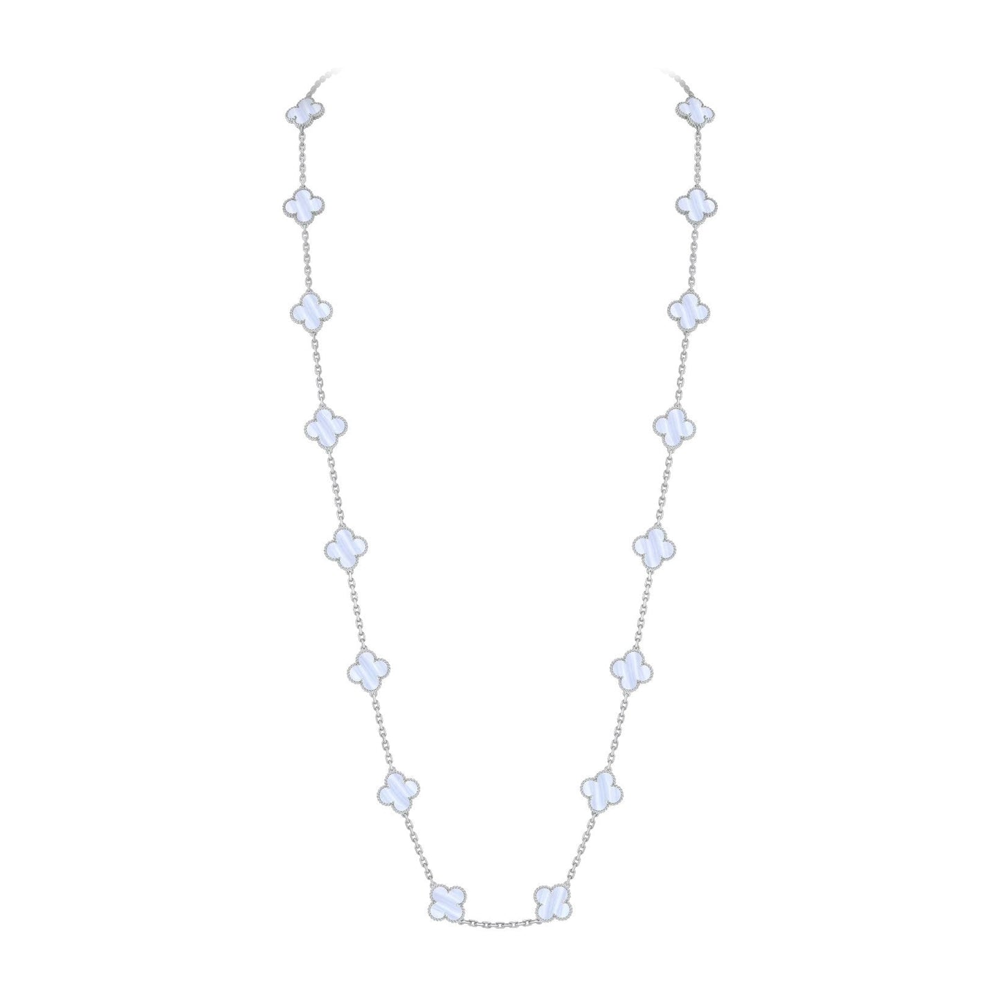 [LunaMar]CLASSIC 20-MOTIF LUCKY CLOVER LONG NECKLACE WHITE GOLD COLLECTION